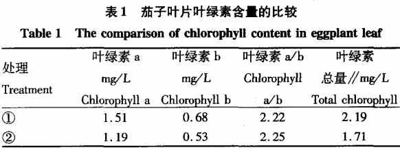 温室大棚茄子叶片叶绿素含量比较