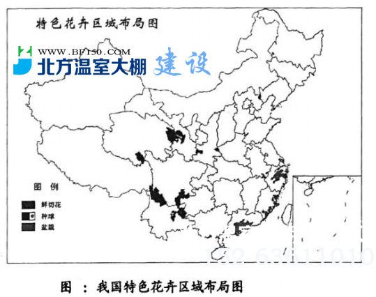 我国温室大棚特色花卉分布图