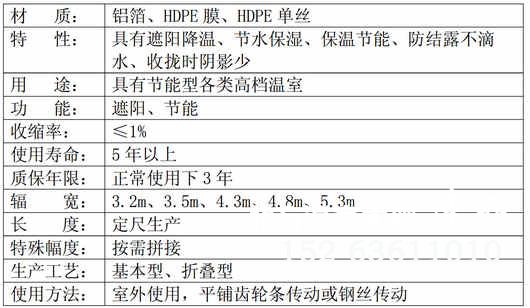 连栋温室外遮阳设计参数